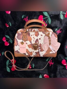 NWT Viral Juicy Couture Romance Saddle Brown Cow Satchel Bag W Crossbody Strap